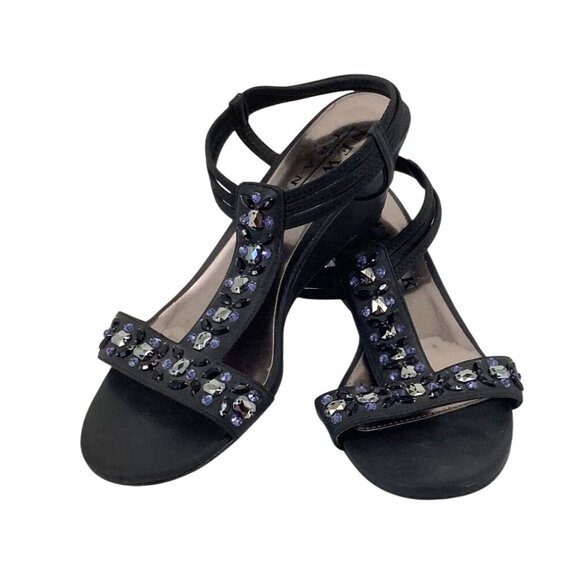 New York Transit Womens Black Rhinestone Wedge Sandals Size 8 - Picture 5 of 9